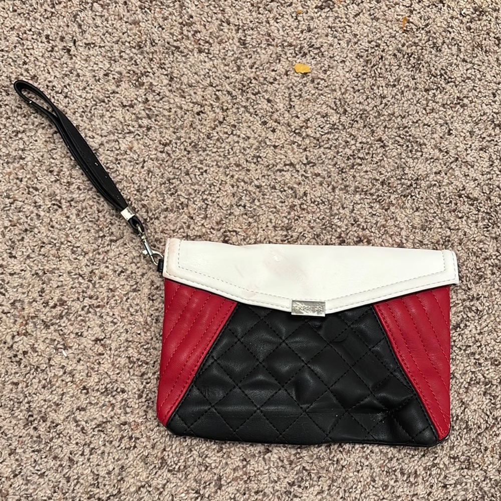 Elegant Black and Red Quilted Wristlet